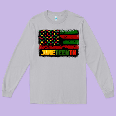 Juneteenth American Flag Long Sleeve Tee Designed By Cowgirlartshop