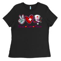Black Peace Love Nurse Ladies Tee - RanaPortraitStore