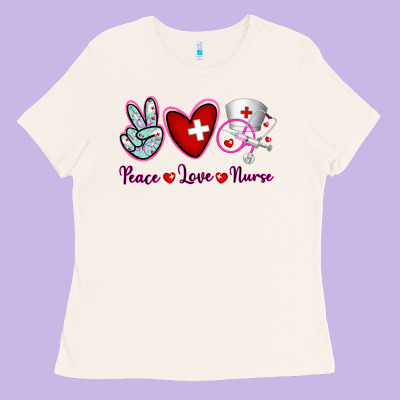 Peace Love Nurse Ladies Tee Designed By Ranaportraitstore