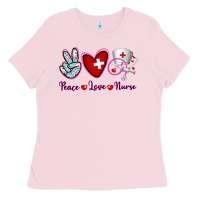 Bubblegum Pink Peace Love Nurse Ladies Tee - RanaPortraitStore