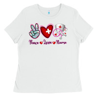 White Peace Love Nurse Ladies Tee - RanaPortraitStore
