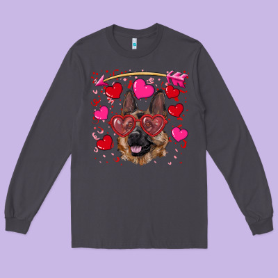 Valentine's German Shepherd Long Sleeve Tee Designed By Ranaportraitstore