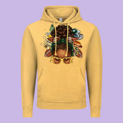 American Football Afro Messy Bun Vintage Hoodie Designed By Texasbilliewilder