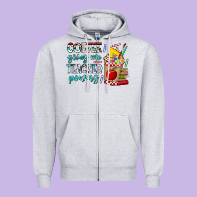 Coffee Gives Me Teacher Powers Zipper Hoodie Designed By Cowhidedigitalart