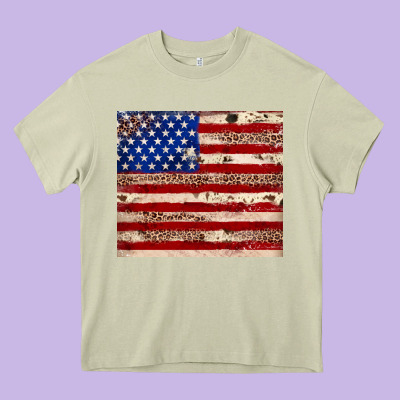 American Flag Leopard Cowhide Heavy Core Tee Designed By Jahusdesignshop