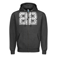 Charcoal Heather Number 22 Sports Jersey Lucky No. Birthday Age Vintage Zipper Hoodie - tuanDangUi