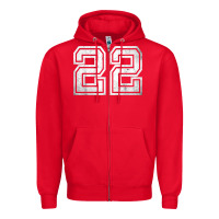 Red Number 22 Sports Jersey Lucky No. Birthday Age Vintage Zipper Hoodie - tuanDangUi