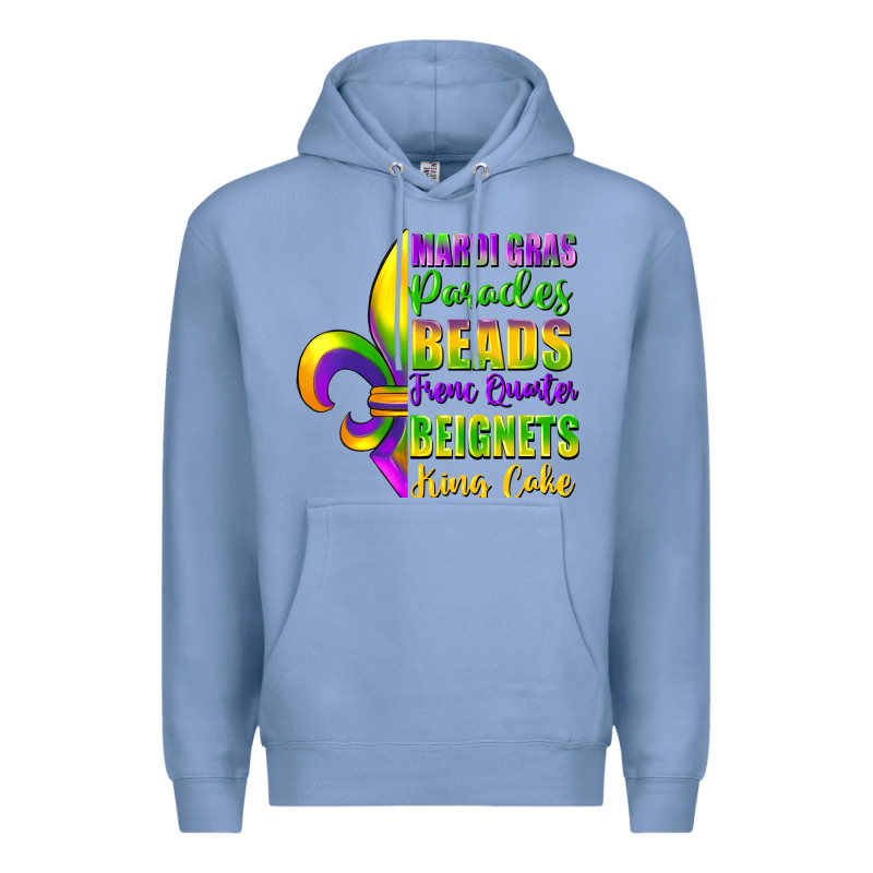 Mardi Gras Parades Beads French Quarter Beignets Premium Hoodie by FaDigitalArtStudio | Teevron