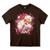 Chocolate Brown believe pink christmas santa claus Heavy Core Tee - MaliasSmallBusiness