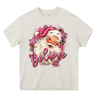 Cream believe pink christmas santa claus Heavy Core Tee - MaliasSmallBusiness
