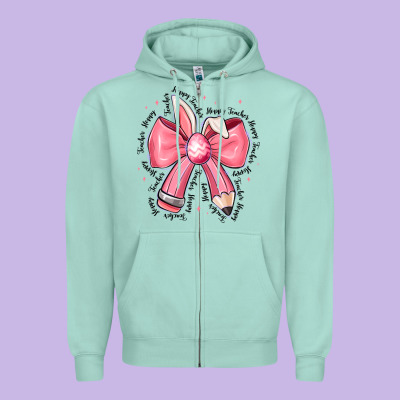 Easter Bunny Pencil Bow Zipper Hoodie Designed By Cowhidedigitalart