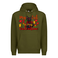 Army Green my cat is my valentine valentine's day Premium Hoodie - FaDigitalArtStudio