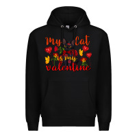 Black my cat is my valentine valentine's day Premium Hoodie - FaDigitalArtStudio