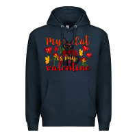 Navy my cat is my valentine valentine's day Premium Hoodie - FaDigitalArtStudio