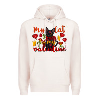 Pale Pink my cat is my valentine valentine's day Premium Hoodie - FaDigitalArtStudio