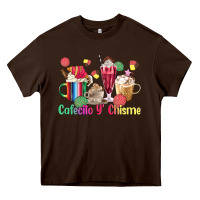 Chocolate Brown cafecito y chisme coffee cups Heavy Core Tee - MaliasSmallBusiness