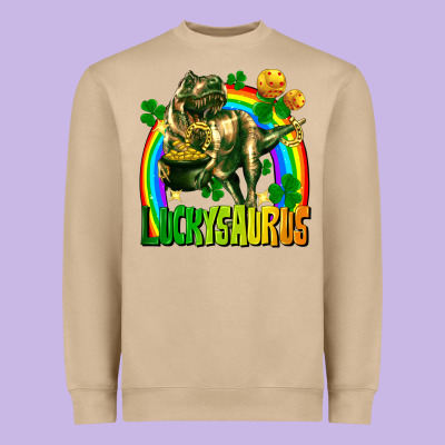 Luckysaurus St. Patricks Day Heavyweight Sweatshirt Designed By Fadigitalartstudio