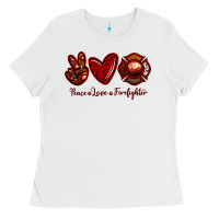 White Peace Love Firefighter Ladies Tee - RanaPortraitStore
