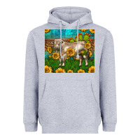Heather Grey Western Charolais Bull With Sunflowers Heavyweight Hoodie - LillyAllenDesigns