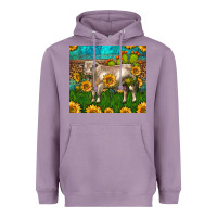 Lavender Western Charolais Bull With Sunflowers Heavyweight Hoodie - LillyAllenDesigns