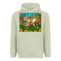 Matcha Western Charolais Bull With Sunflowers Heavyweight Hoodie - LillyAllenDesigns