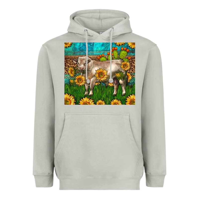 Western Charolais Bull With Sunflowers Heavyweight Hoodie by LillyAllenDesigns | Teevron