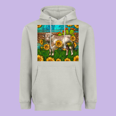 Western Charolais Bull With Sunflowers Heavyweight Hoodie Designed By Lillyallendesigns