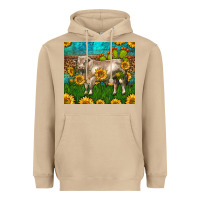 Mushroom Western Charolais Bull With Sunflowers Heavyweight Hoodie - LillyAllenDesigns