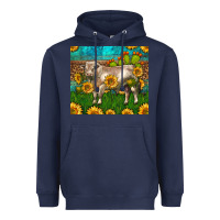 Navy Western Charolais Bull With Sunflowers Heavyweight Hoodie - LillyAllenDesigns