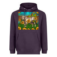 Plum Western Charolais Bull With Sunflowers Heavyweight Hoodie - LillyAllenDesigns