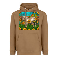 Toasted Coconut Western Charolais Bull With Sunflowers Heavyweight Hoodie - LillyAllenDesigns