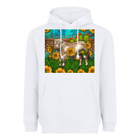 White Western Charolais Bull With Sunflowers Heavyweight Hoodie - LillyAllenDesigns