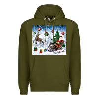Army Green christmas santa deer and presents Premium Hoodie - BundleAndBundleShop