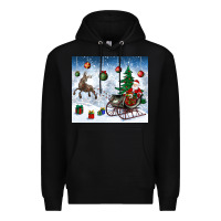 Black christmas santa deer and presents Premium Hoodie - BundleAndBundleShop