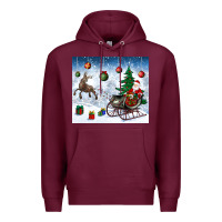 Burgundy christmas santa deer and presents Premium Hoodie - BundleAndBundleShop