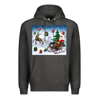 Charcoal Heather christmas santa deer and presents Premium Hoodie - BundleAndBundleShop