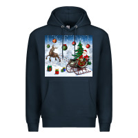 Navy christmas santa deer and presents Premium Hoodie - BundleAndBundleShop