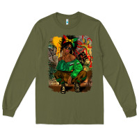 Army Green juneteenth black woman fashion girl Long Sleeve Tee - CowGirlArtShop