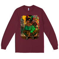 Burgundy juneteenth black woman fashion girl Long Sleeve Tee - CowGirlArtShop