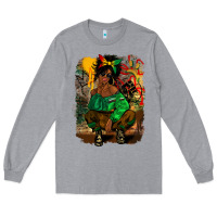 Heather Grey juneteenth black woman fashion girl Long Sleeve Tee - CowGirlArtShop