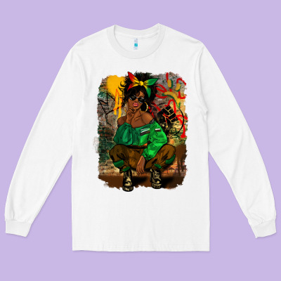 Juneteenth Black Woman Fashion Girl Long Sleeve Tee Designed By Cowgirlartshop
