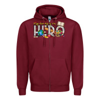 Burgundy My Daddy is my Hero Teacher Zipper Hoodie - CowhideDigitalArt