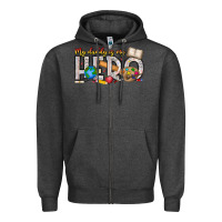 Charcoal Heather My Daddy is my Hero Teacher Zipper Hoodie - CowhideDigitalArt