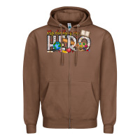 Chestnut My Daddy is my Hero Teacher Zipper Hoodie - CowhideDigitalArt