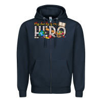 Navy My Daddy is my Hero Teacher Zipper Hoodie - CowhideDigitalArt