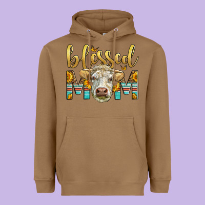 Western Blessed Mom Charolais Bull Heavyweight Hoodie Designed By Lillyallendesigns