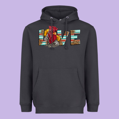 Love Rooster Head Heavyweight Hoodie Designed By Lillyallendesigns