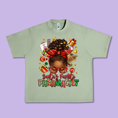 Santas Favorite Pharmacist Afro Messy Bun Urban Heavy Tee Designed By Texasbilliewilder