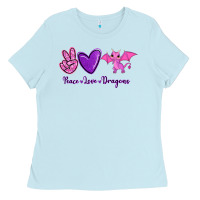 Baby Blue Peace Love Dragons Ladies Tee - RanaPortraitStore