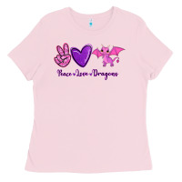Bubblegum Pink Peace Love Dragons Ladies Tee - RanaPortraitStore